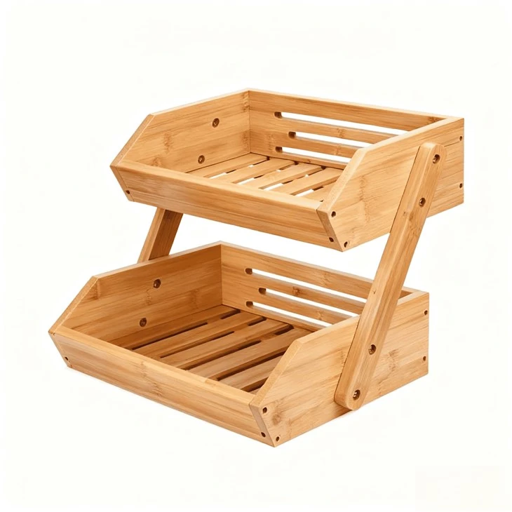 2-Tier Bamboo Fruit Basket For Kitchen Counter manufacturers